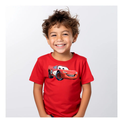 Polera Color Algodón 100% Niños Cars Rayo Mcqueen