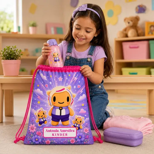 Mochila Morral Chuymine Bolsa Tela Personalizada Niñas Fucsia Estampado