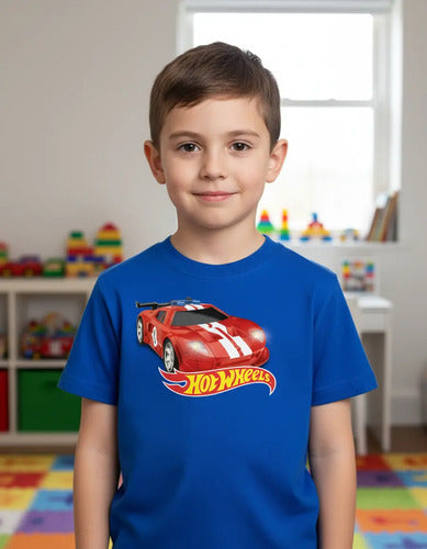 Polera Color Algodón 100% Niños Auto Rojo Hot Wheels