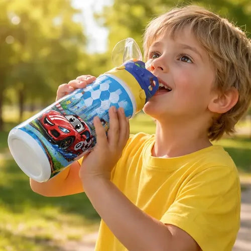 Botella Agua Niño Térmica Escolar Personalizada Auto Car Roj Blanco