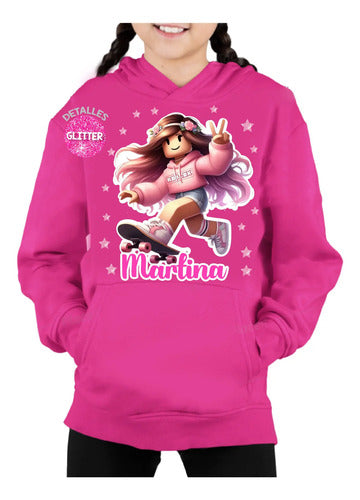 Polerón Canguro Roblox Niñas Personalizado Algodón D4