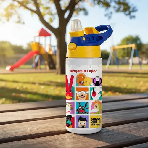 Botella 31 Minutos Personalizada Niños Escolar Con Nombre Blanco