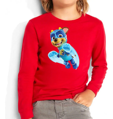 Polera Manga Larga Algodón Niños Chase Mighty Paw Patrol