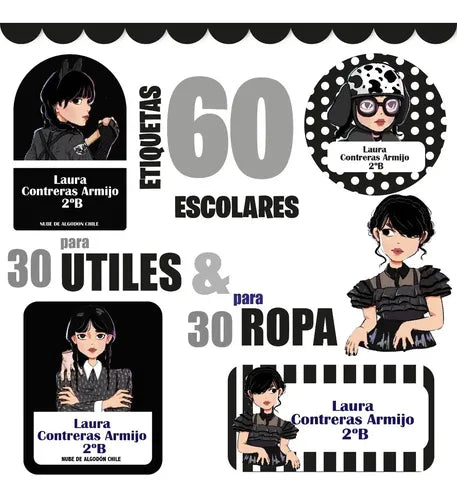 Etiquetas Marcar Ropa Utiles Escolares Merlina Wednesday