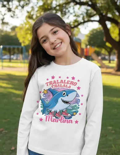 Polera Larga Tralalero Tralala Personalizada Niñas Algodón
