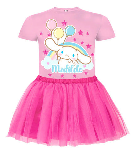 Disfraz Vestido Cinnamoroll Personalizado Polera + Tutú Niñas Detalles Glitter