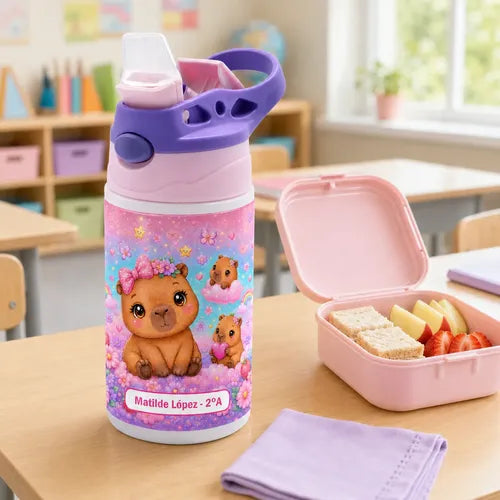 Botella Agua Colegio Capibara Baby Personalizada Niñas Rosa