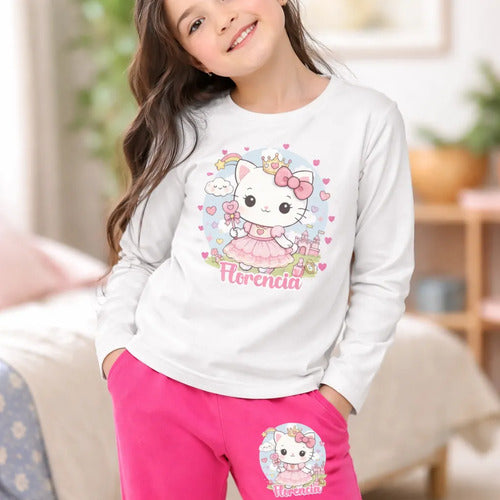 Pijama Largo Niña Gatita Unicornio Personalizado Algodón