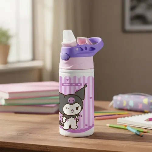 Botella Agua Colegio Kuromi Personalizada Niñas Blanco