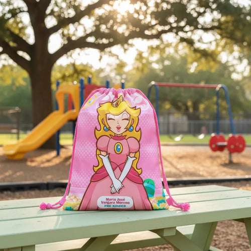 Mochila Morral Princesa Peach Personalizada Bolsa Tela Fucsia Estampado