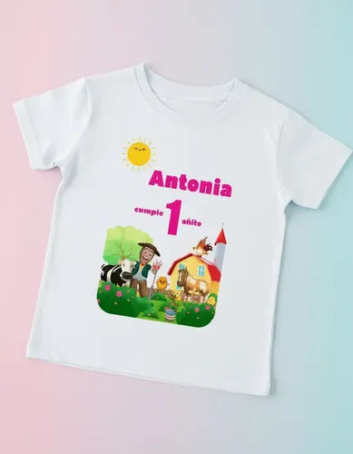 3 Poleras Personalizadas Niños Cumpleaños Granja Zenon Niñas