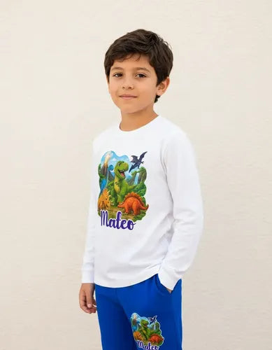 Pijama Largo Dinosaurios Niños Personalizado Algodon D2