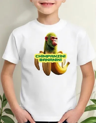 Polera Color Algodón Niños Chimpanzini Bananini Brainrot Tra