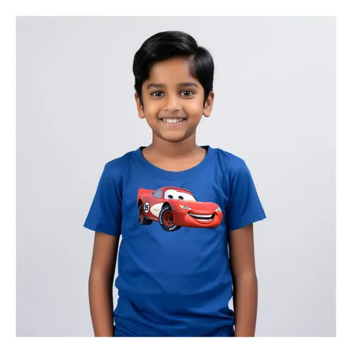 Polera Color Algodón 100% Niños Cars Rayo Mcqueen