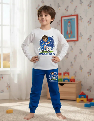 Pijama Niño Futbol Algodón Manga Larga Personalizado Numero