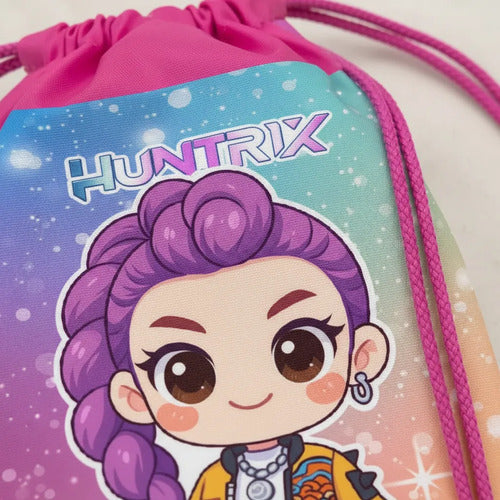Mochila Morral Rumi Huntrix Bolsa Colegio Personalizada Fucsia Estampado