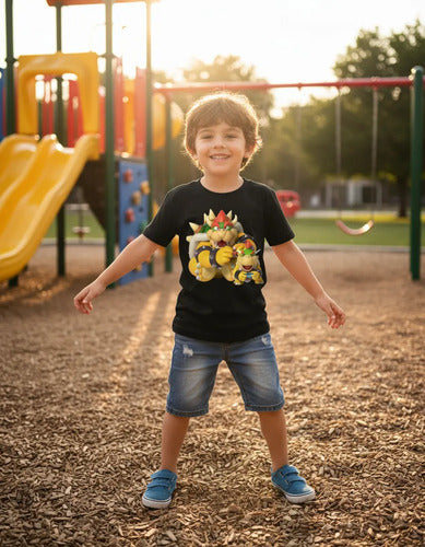 Polera Color Algodón 100% Niños Bowser E Hijo Mario