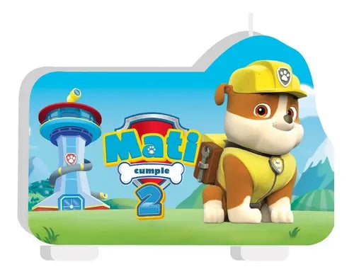 Vela De Cumpleaños Rubble Paw Patrol Personalizada