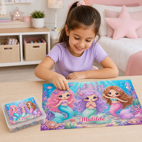 Puzzle Rompecabezas Personalizado Sirenas Kawai Nombre