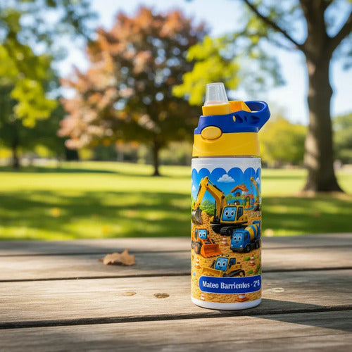Botella De Agua Para Niños Personalizada Construcción Niños Blanco