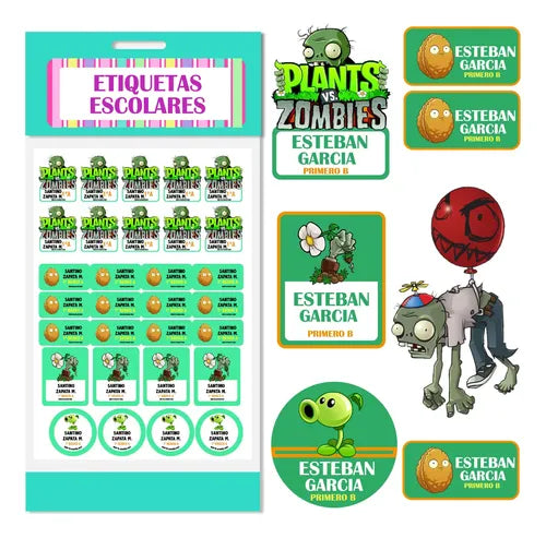 Etiquetas Marcar Ropa Y Utiles Escolares Plantas Vs Zombies Verde Unica
