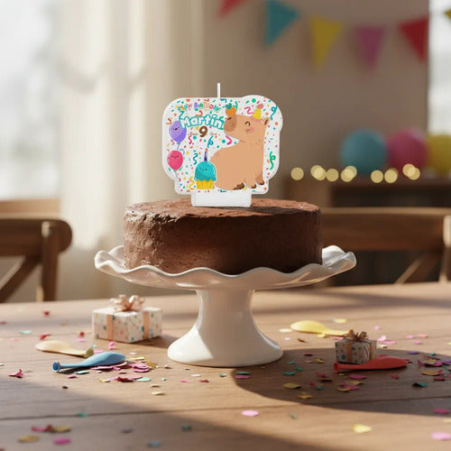 Vela De Cumpleaños Capibara Personalizada Niños Niñas