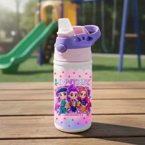Botella Agua Huntrix Demon Hunters K Pop Personalizada Rosa
