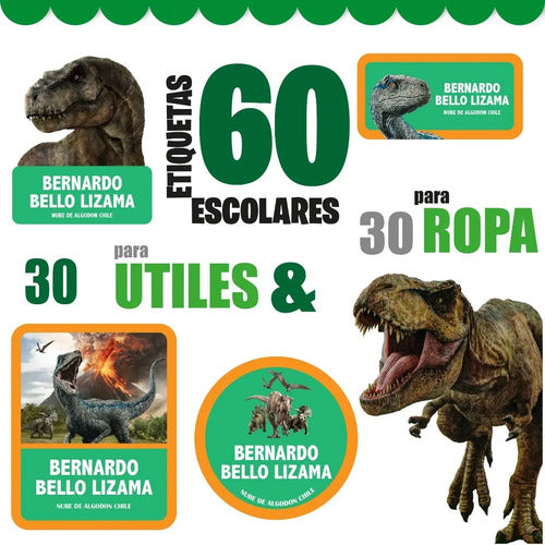 Etiquetas Escolares Personalizadas Jurassic Park Ropa Utiles Verde Unica