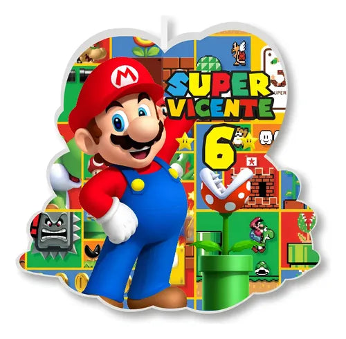 Vela De Cumpleaños Mario Bros Personalizada Niños