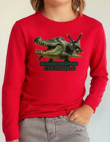 Polera Manga Larga Algodón Niños Cocodrilo Bombardino Brainr