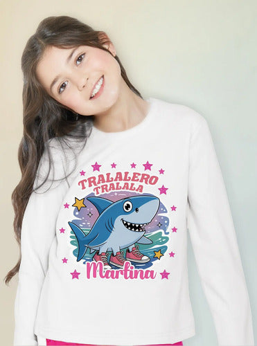 Polera Larga Tralalero Tralala Personalizada Niñas Algodón