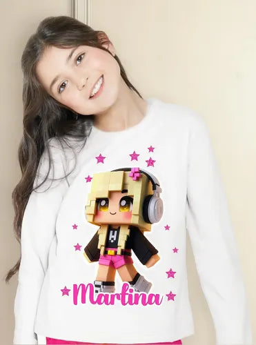 Polera Larga Roblox Personalizada Niñas Algodón D1