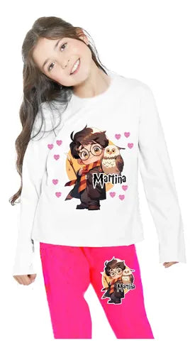Pijama Largo Harry Potter Niñas Algodón Personalizado D3