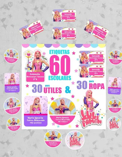 Etiquetas Escolares Personalizadas Luli Pampin Utiles Ropa Rosa Unica
