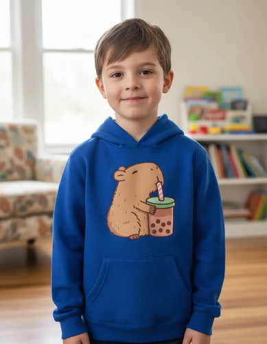 Polerón Canguro Algodón Niños Niñas Capybara Capibara Bebida