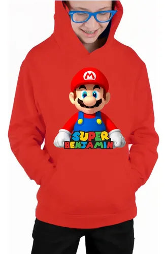 Polerón Canguro Super Mario Bros Personalizado Niños