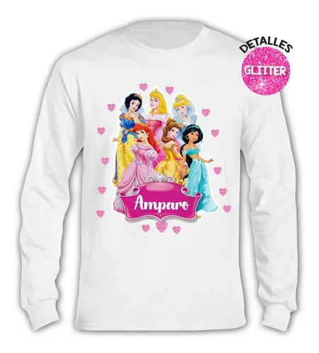 Pijama Largo Princesas Niñas Personalizado Algodon Glitter