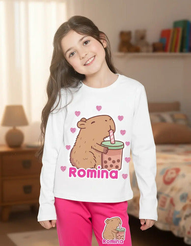 Pijama Largo Capibara Capybara Niñas Personalizado Algodon