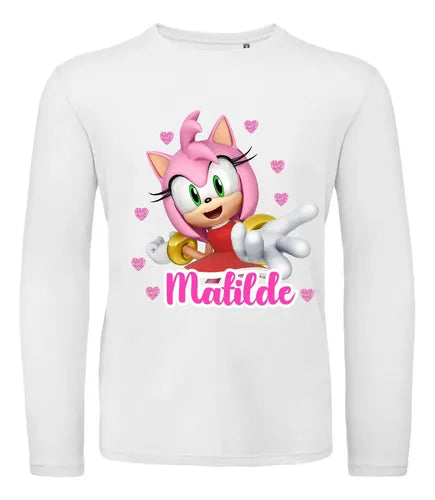 Pijama Largo Amy Rose Sonic Niñas Personalizado Algodon