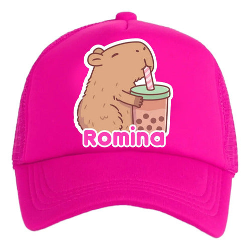 Jockey Capibara Bubble Tea Niña Personalizado Ajustable Fucsia Talla Niños