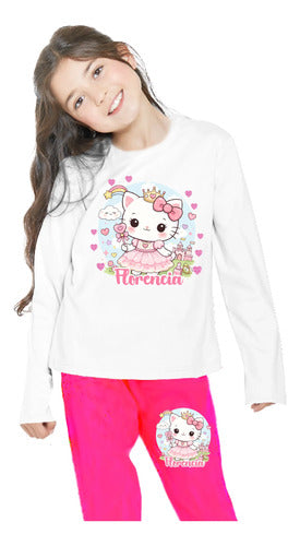 Pijama Largo Niña Gatita Unicornio Personalizado Algodón