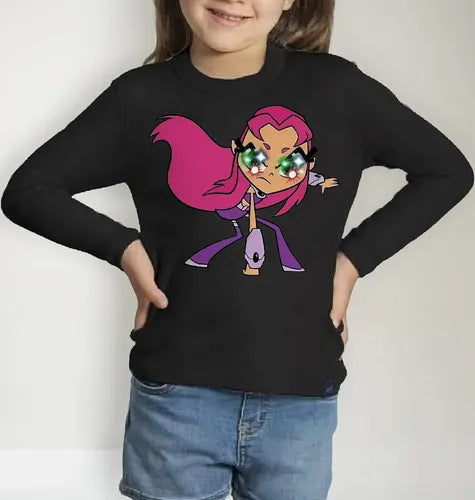 Polera Led Manga Larga Algodón Niñas Starfire Titanes