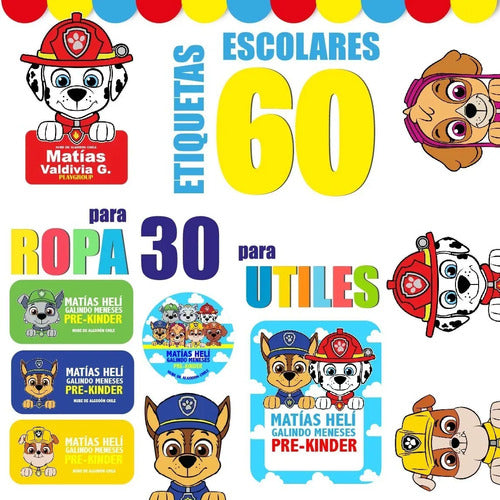 Etiquetas Para Marcar Ropa Y Utiles Escolares Paw Patrol Rojo