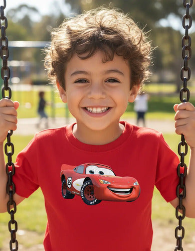 Polera Color Algodón 100% Niños Auto Rojo Rayo