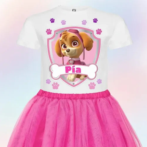 Conjunto Skye Paw Patrol Niña Polera Tutu Cumpleaños Disfraz