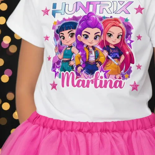 Disfraz Vestido Huntrix Demon Hunters K Pop Personalizado Polera + Tutú Niñas Detalles Glitter