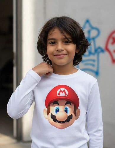 Camiseta Polar Manga Larga Polera Niño Mario Bros Cabeza