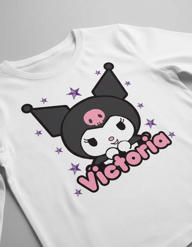 Polera Kuromi Personalizada Niña Manga Larga 100% Algodon