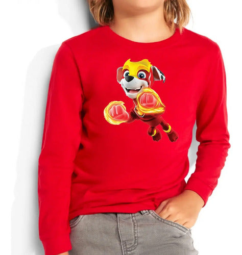 Polera Manga Larga Algodón Niños Marshall Mighty Paw Patrol