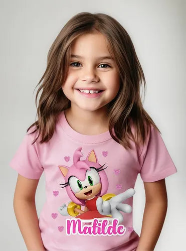 Polera Amy Rose Niñas Personalizada Algodón 100%